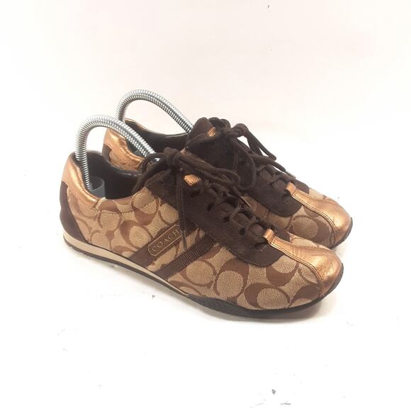 Coach Katelyn Brown An Gold Sneakers Women's Size 7.5 - Picture 1 of 10